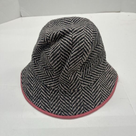 GAP Preppy Herringbone Hat S/M Wool Blend Lined Pink Band Bucket Cloche - Picture 1 of 7